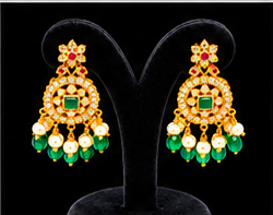 Traditional Butta Mala Long Necklace Set Green Pink White Stones Matching Earrings - Image 8