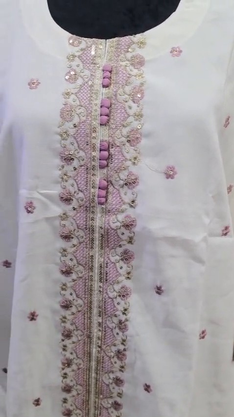 Cream Embroidered 3 Piece Salwar Suit with Purple Dupatta Indian Ethnic Wear - Image 5