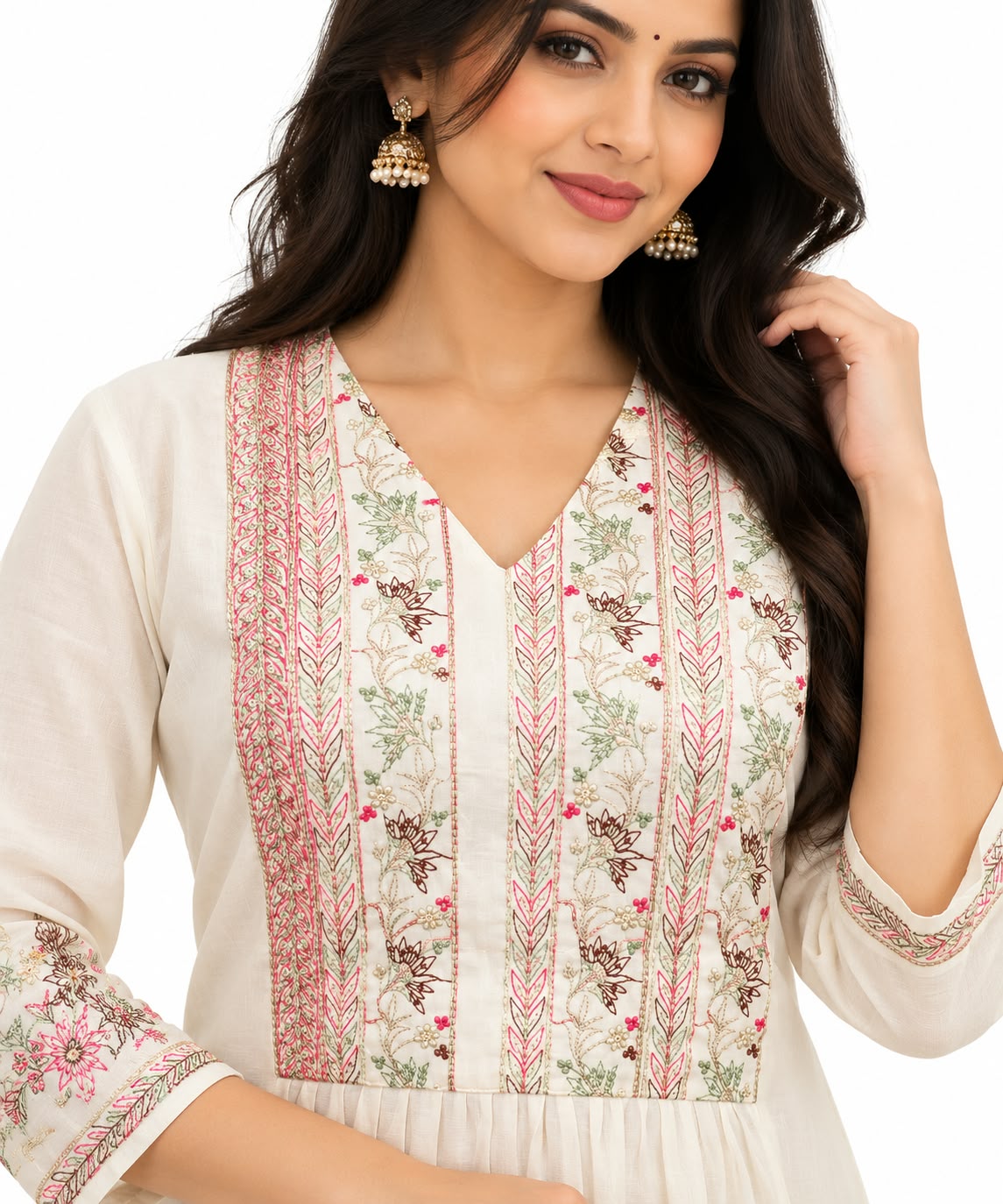 Women Mulchanderi 3 Piece Salwar Suit Indian Ethnic Kurta Pant Dupatta Set - Image 2