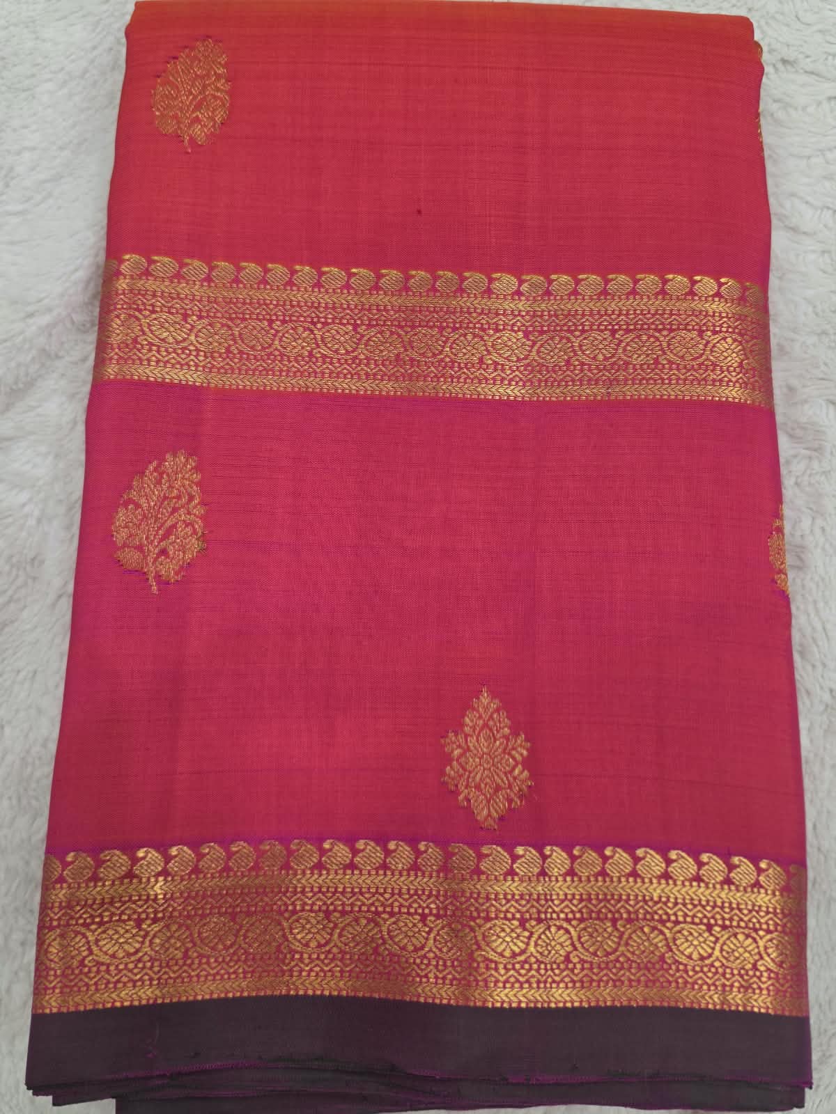 Pure Silk Kanchipuram Saree Pink Gold Zari Border Butta Indian Wedding Sari - Image 8