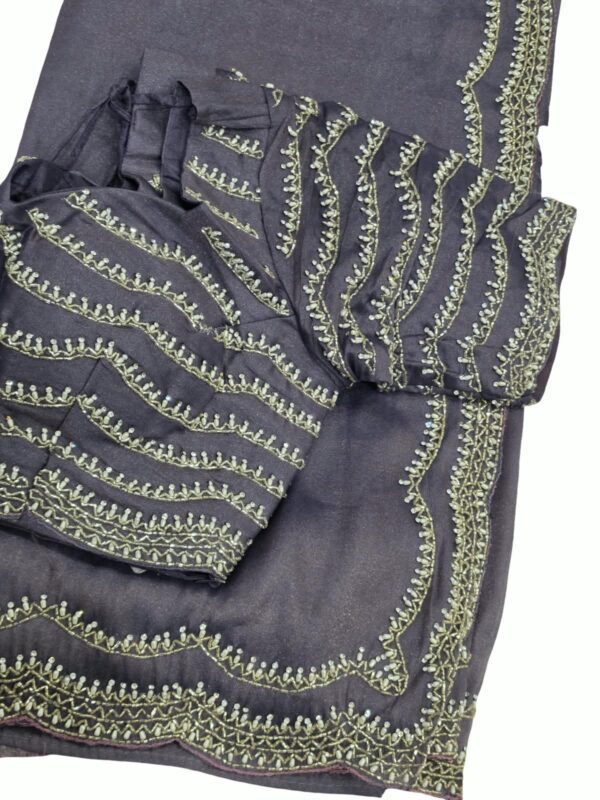 Designer Saree with Heavy Embroidery Work & Matching Blouse Wedding Party Wear - Image 5