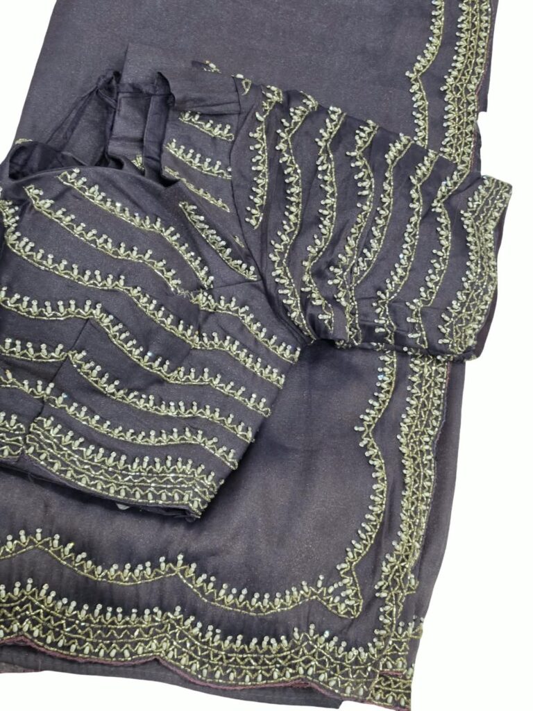 Designer Saree with Heavy Embroidery Work & Matching Blouse Wedding Party Wear