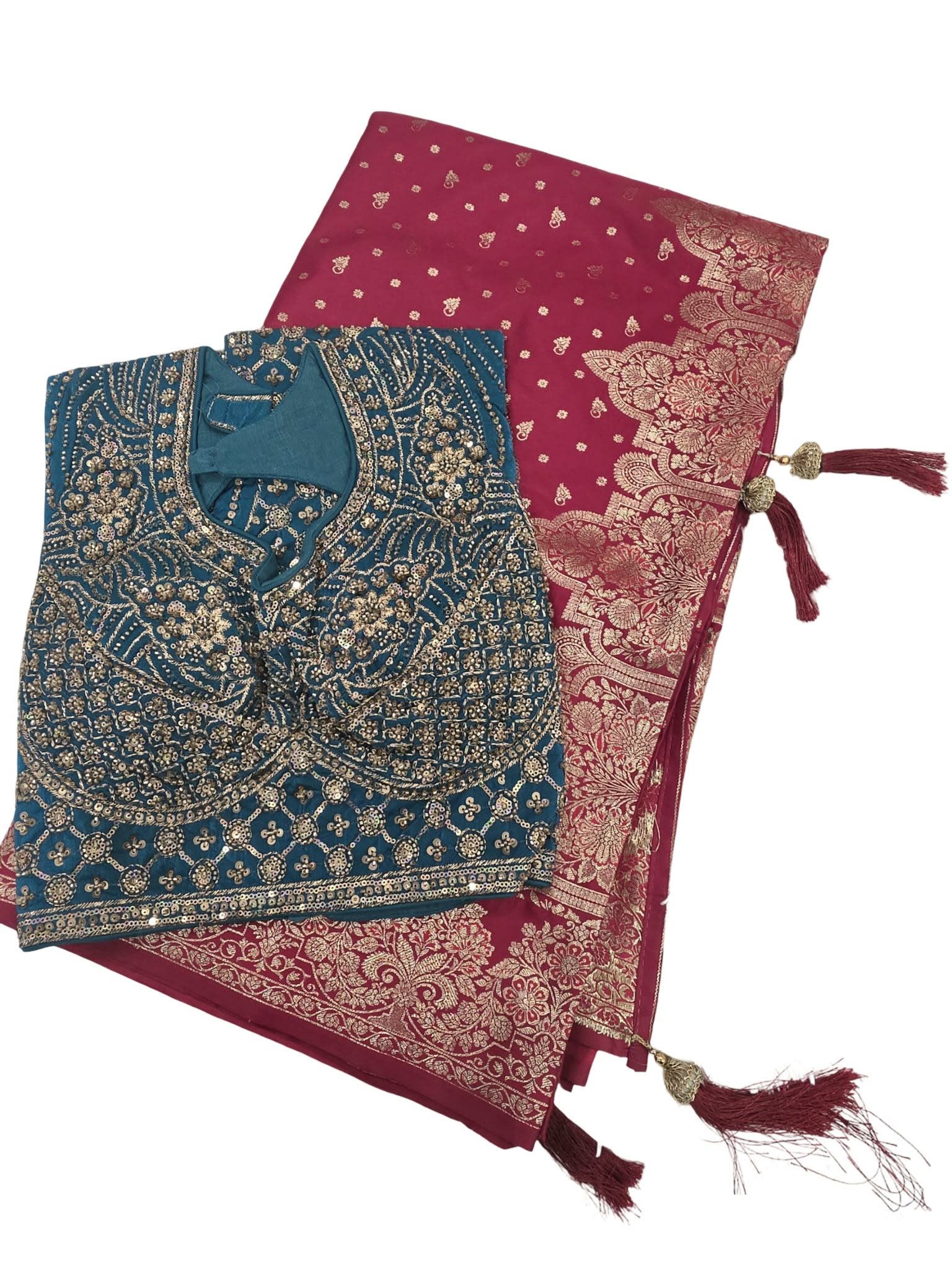 Banarasi Silk Saree with Heavy Embroidered Stitched Blouse Wedding Party Wear - Image 2