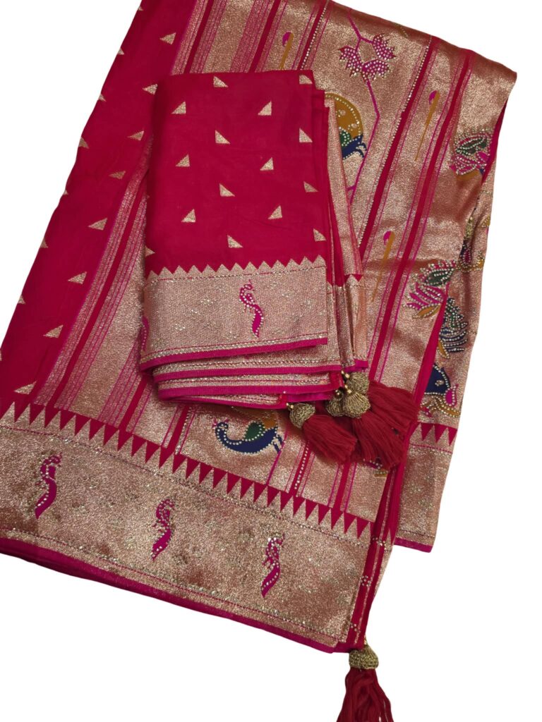 Rich Banarasi Designer Saree with Dupatta Rani Pink Gold Zari Peacock Party Wear