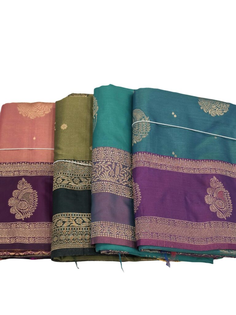 Kanchipuram Style Semi Silk Saree Gap Border Zari Work Traditional Party Wear