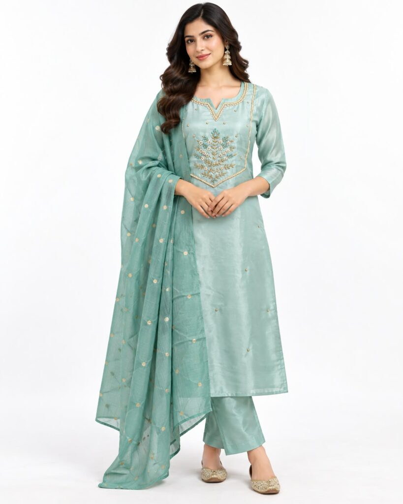 Mint Green 3 Piece Salwar Suit Embroidered Indian Pakistani Party Wear Set