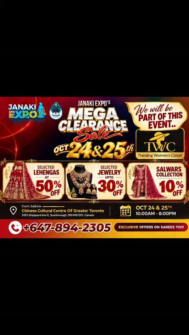 Diwali Mega Clearance Sale happening tomorrow @ Chinese Cultural Centre #sareesincanada #diwalisale2026 #clearancesale #ViralVideos #gtaevents