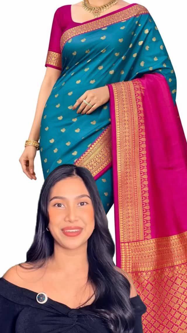 Step into elegance with our Teal Kanchipuram Saree ✨💚 Perfect for those unforgettable wedding moments! Save this look for your next big event! please shop @ www.trendingwomenscloset.com #KanchipuramSaree #SouthIndianFashion #WeddingSeason #TealPinkElegance